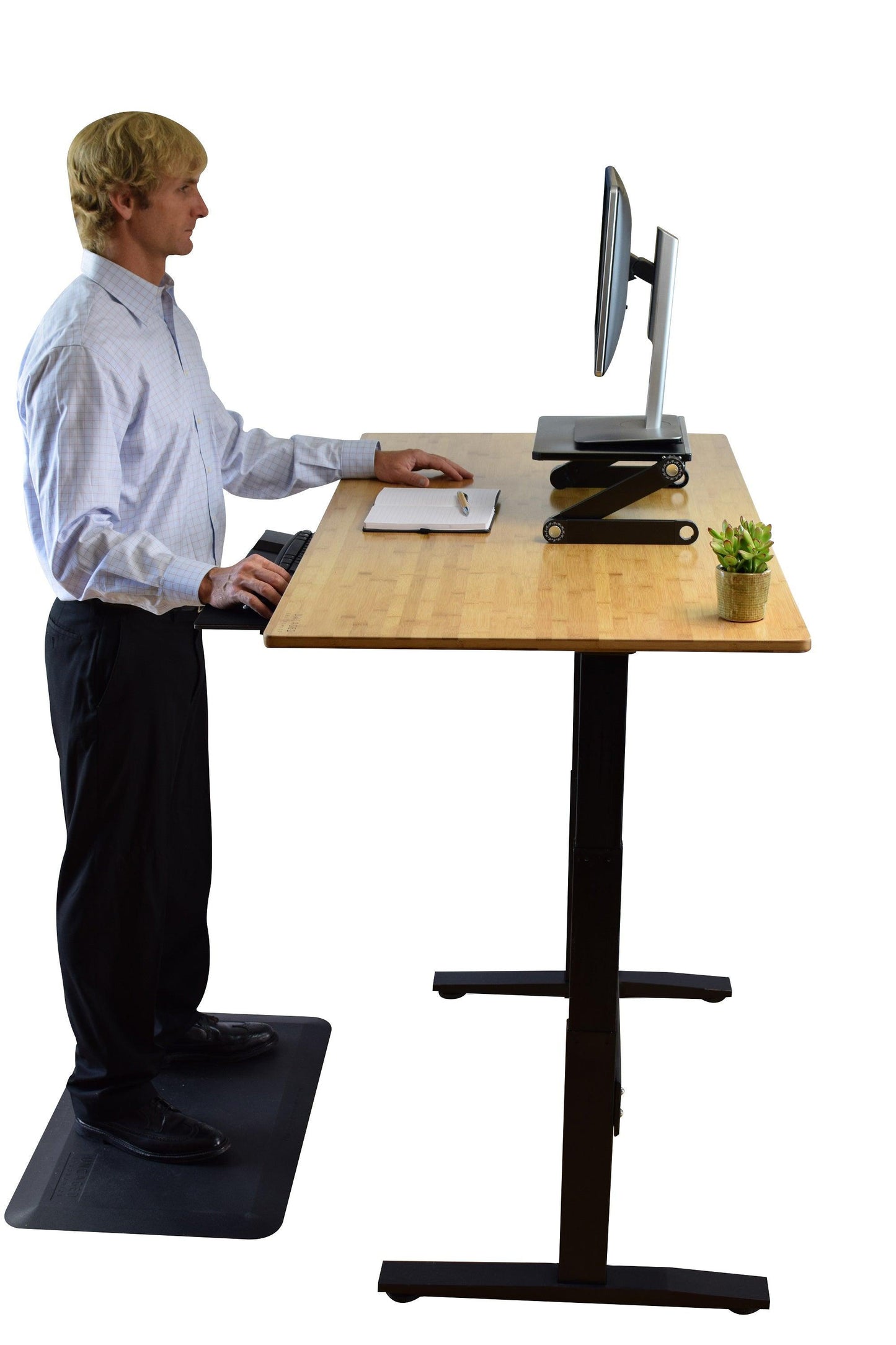 Black and Natural Bamboo 52" Dual Motor Electric Office Adjustable Computer Desk - AFS