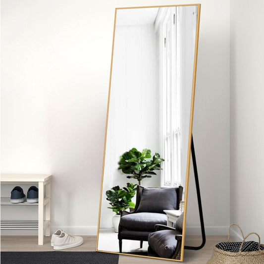 Narrow Minimal Gold Full-length Floor Mirror With Standing - AFS