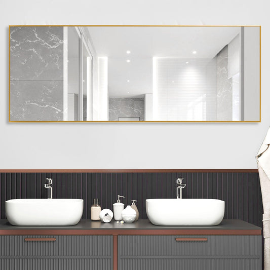 Narrow Minimal Gold Full-length Floor Mirror With Standing - AFS