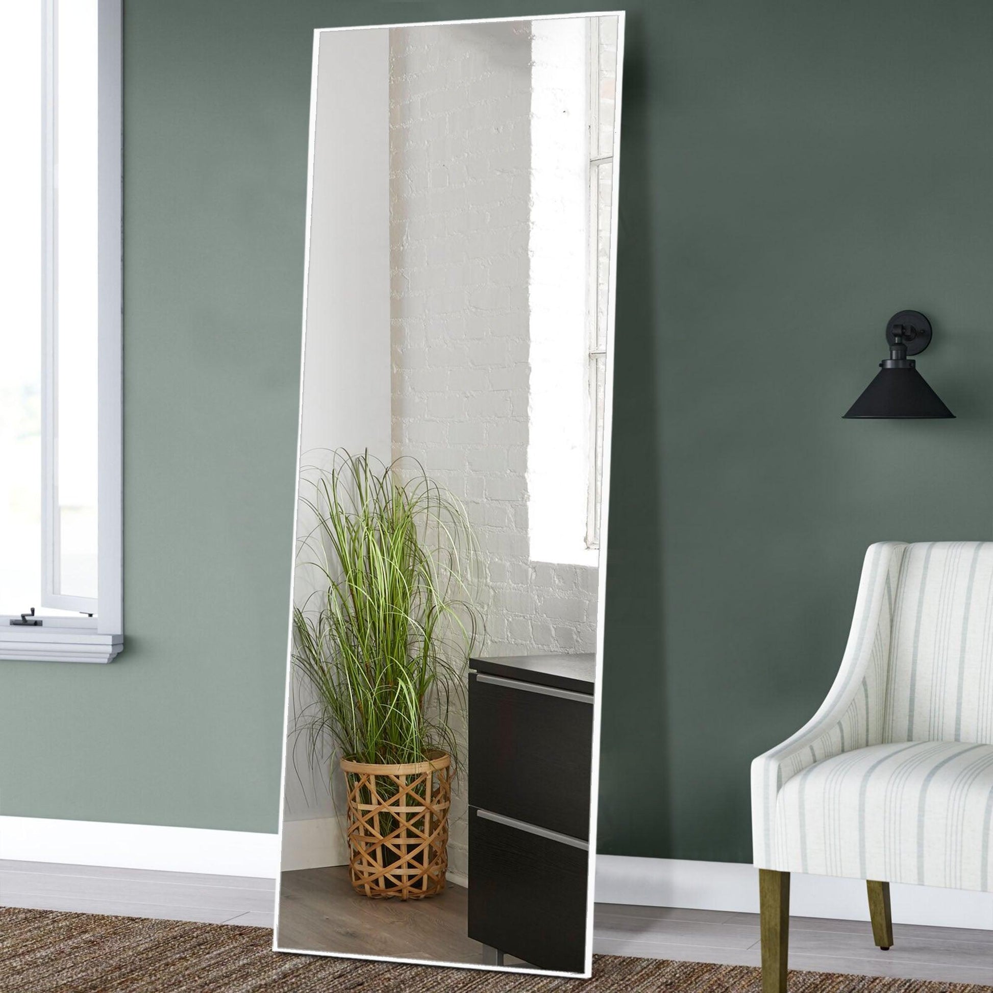 Minimal White Rectangular Full-length Wall Mirror - AFS