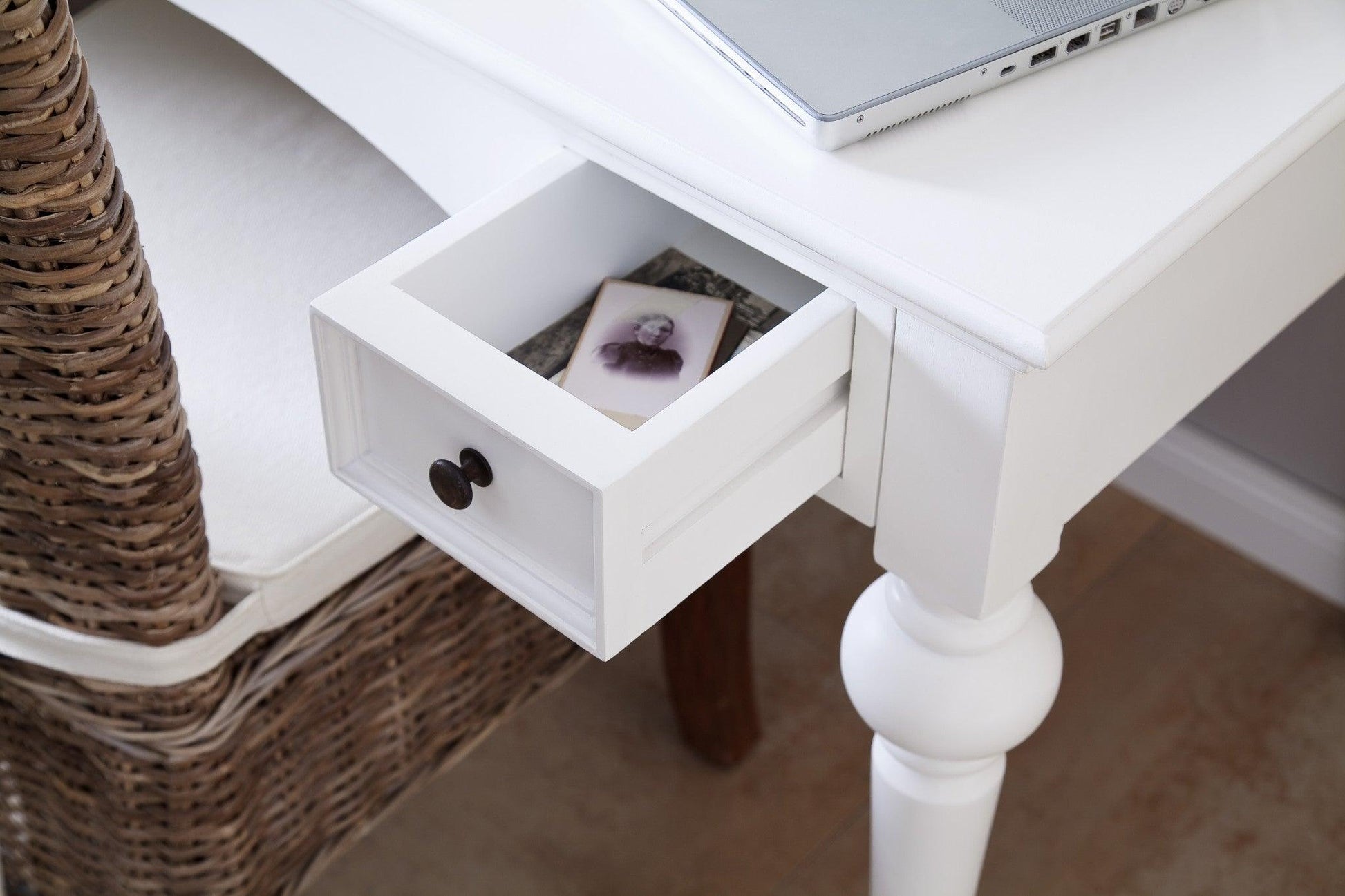 Antiqued White Provencial Writing or Computer Desk with Hutch - AFS