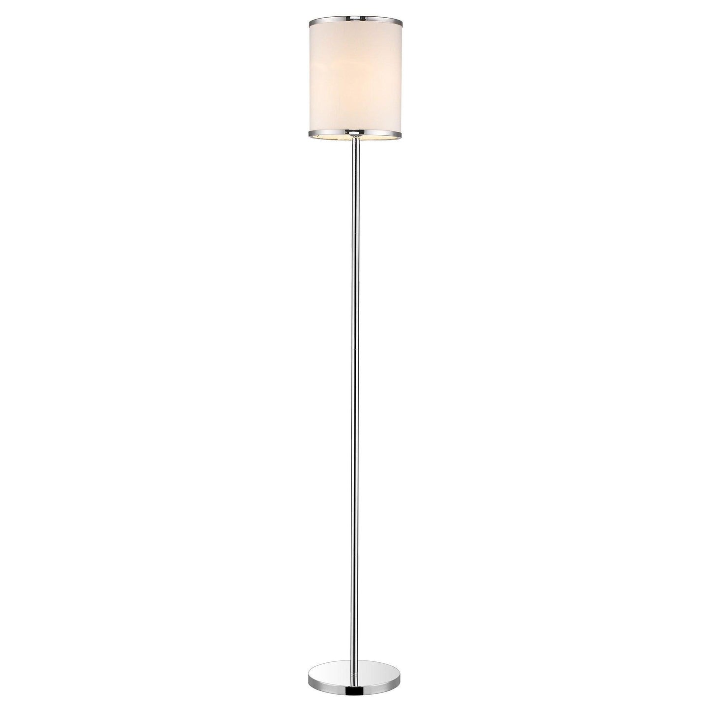 Lux II 1-Light Polished Chrome Floor Lamp With Metal Trimmed Off White Shantung Shade - AFS