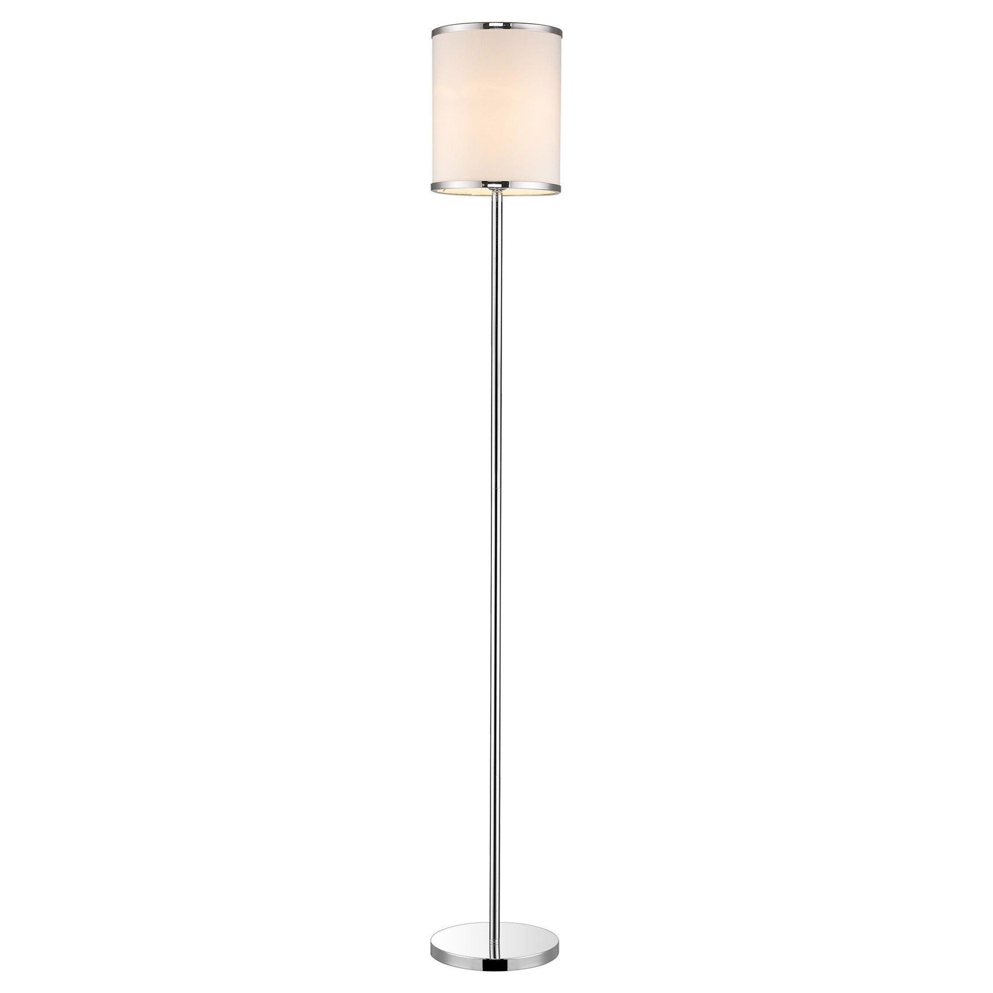 Lux II 1-Light Polished Chrome Floor Lamp With Metal Trimmed Off White Shantung Shade - AFS