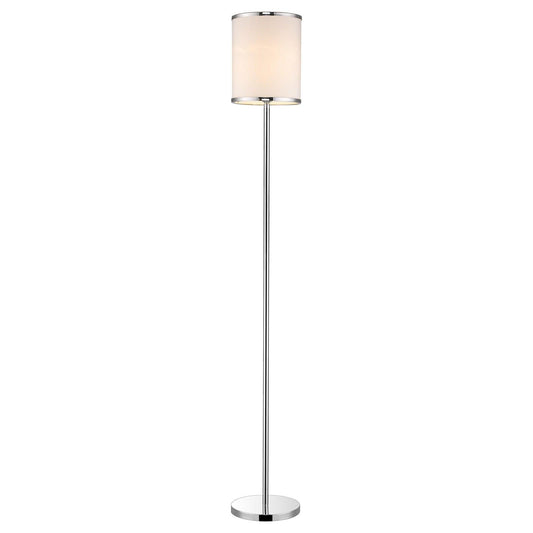 Lux II 1-Light Polished Chrome Floor Lamp With Metal Trimmed Off White Shantung Shade - AFS