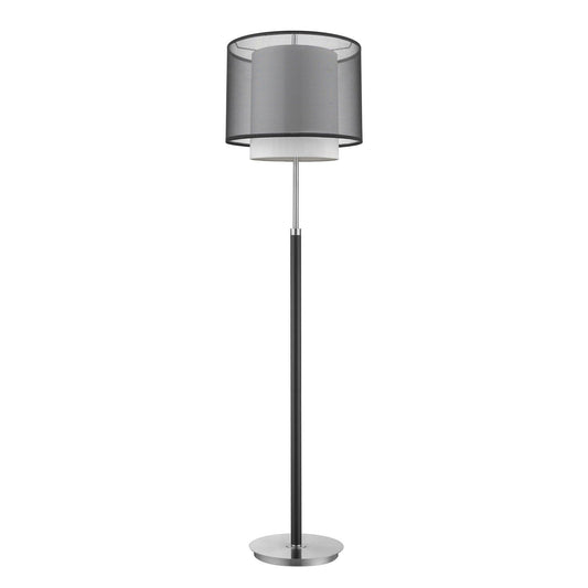 Roosevelt 1-Light Espresso And Brushed Nickel Floor Lamp With Smoke Gray Shantung Two Tier Shade - AFS