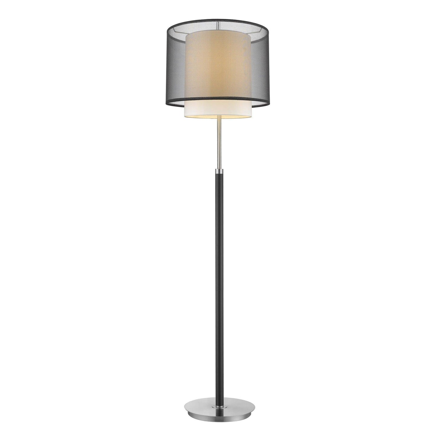 Roosevelt 1-Light Espresso And Brushed Nickel Floor Lamp With Smoke Gray Shantung Two Tier Shade - AFS