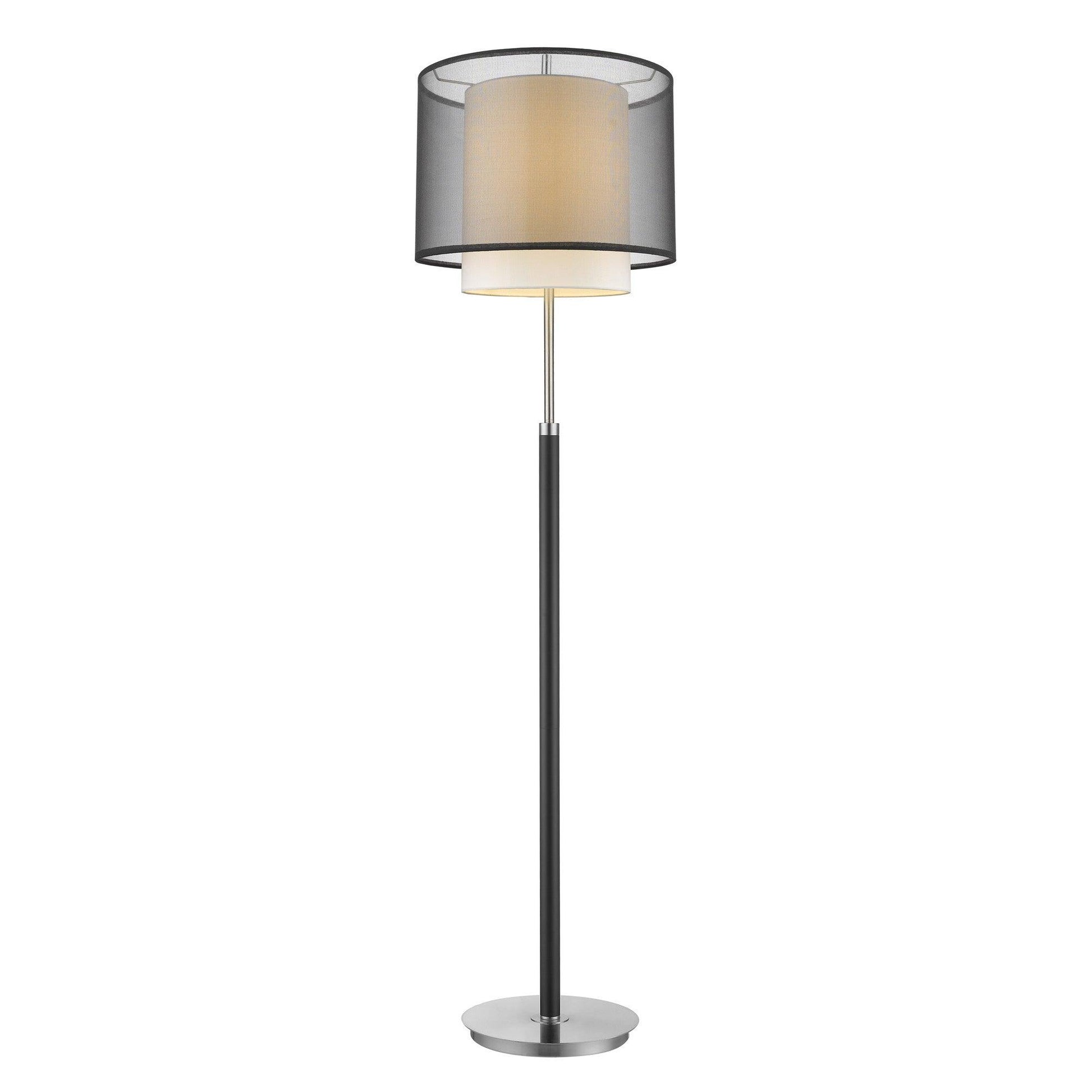 Roosevelt 1-Light Espresso And Brushed Nickel Floor Lamp With Smoke Gray Shantung Two Tier Shade - AFS