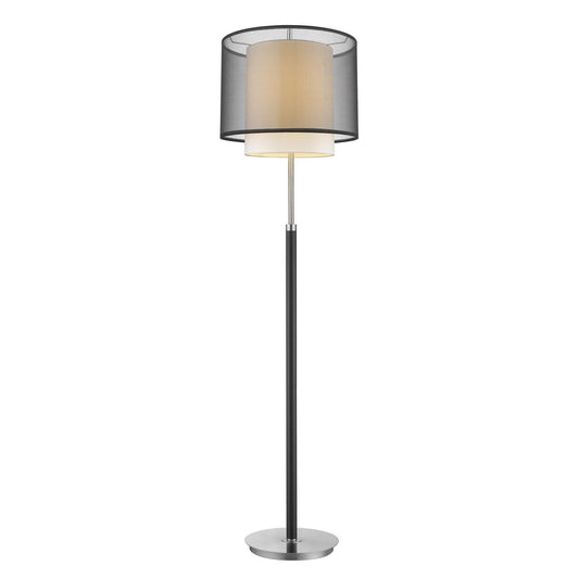 Roosevelt 1-Light Espresso And Brushed Nickel Floor Lamp With Smoke Gray Shantung Two Tier Shade - AFS