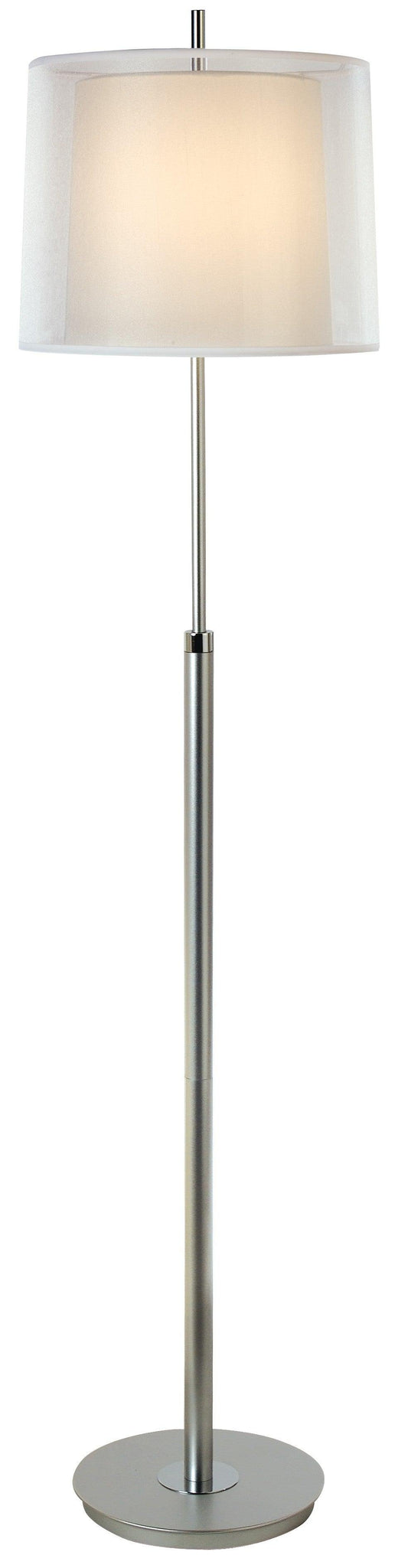 Nimbus 1-Light Metallic Silver And Polished Chrome Floor Lamp With Sheer Snow Double Shantung Shade - AFS