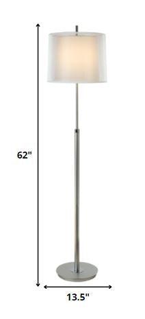 Nimbus 1-Light Metallic Silver And Polished Chrome Floor Lamp With Sheer Snow Double Shantung Shade - AFS