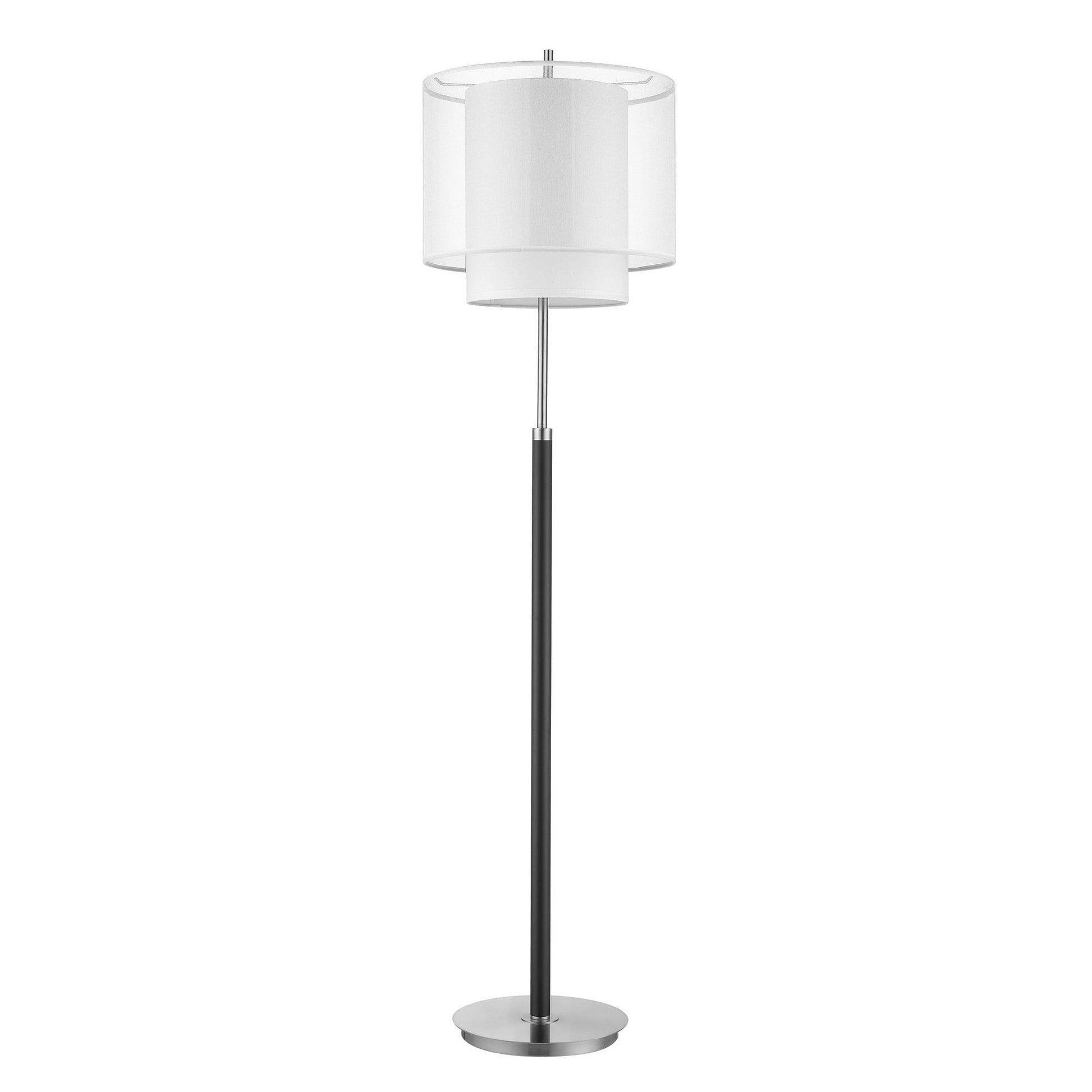 Roosevelt 1-Light Espresso And Brushed Nickel Floor Lamp With Sheer Snow Shantung Two Tier Shade - AFS