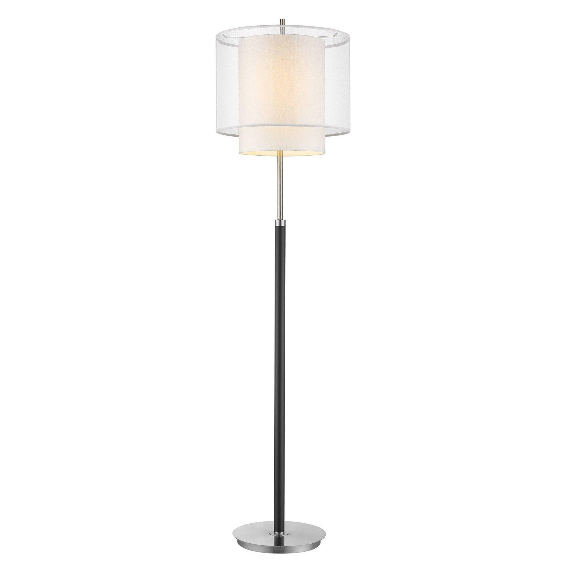 Roosevelt 1-Light Espresso And Brushed Nickel Floor Lamp With Sheer Snow Shantung Two Tier Shade - AFS