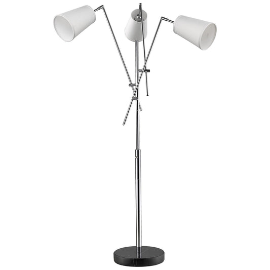 Cerberus 3-Light Polished Chrome Adjustable Arm Floor Lamp With Coarse Cream Linen Shades - AFS