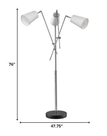 Cerberus 3-Light Polished Chrome Adjustable Arm Floor Lamp With Coarse Cream Linen Shades - AFS