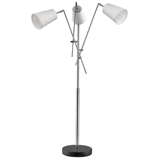 Cerberus 3-Light Polished Chrome Adjustable Arm Floor Lamp With Coarse Cream Linen Shades - AFS