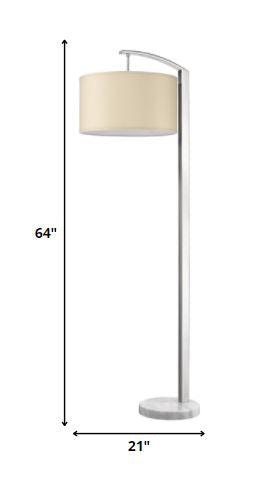 Station 1-Light Brushed Nickel Floor Lamp With Coarse Ivory Linen Shade - AFS