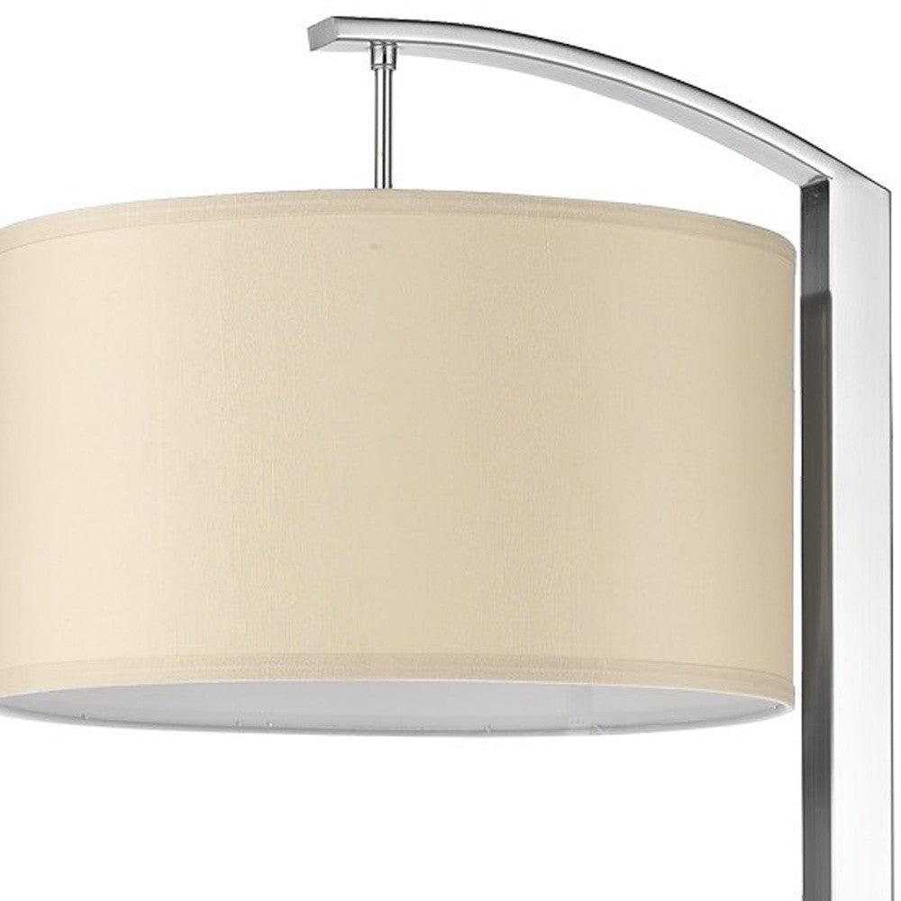 Station 1-Light Brushed Nickel Floor Lamp With Coarse Ivory Linen Shade - AFS