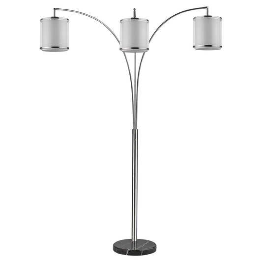 Lux 3-Light Brushed Nickel Adjustable Tree Floor Lamp With Sheer Snow Shantung Two Tier Shades - AFS