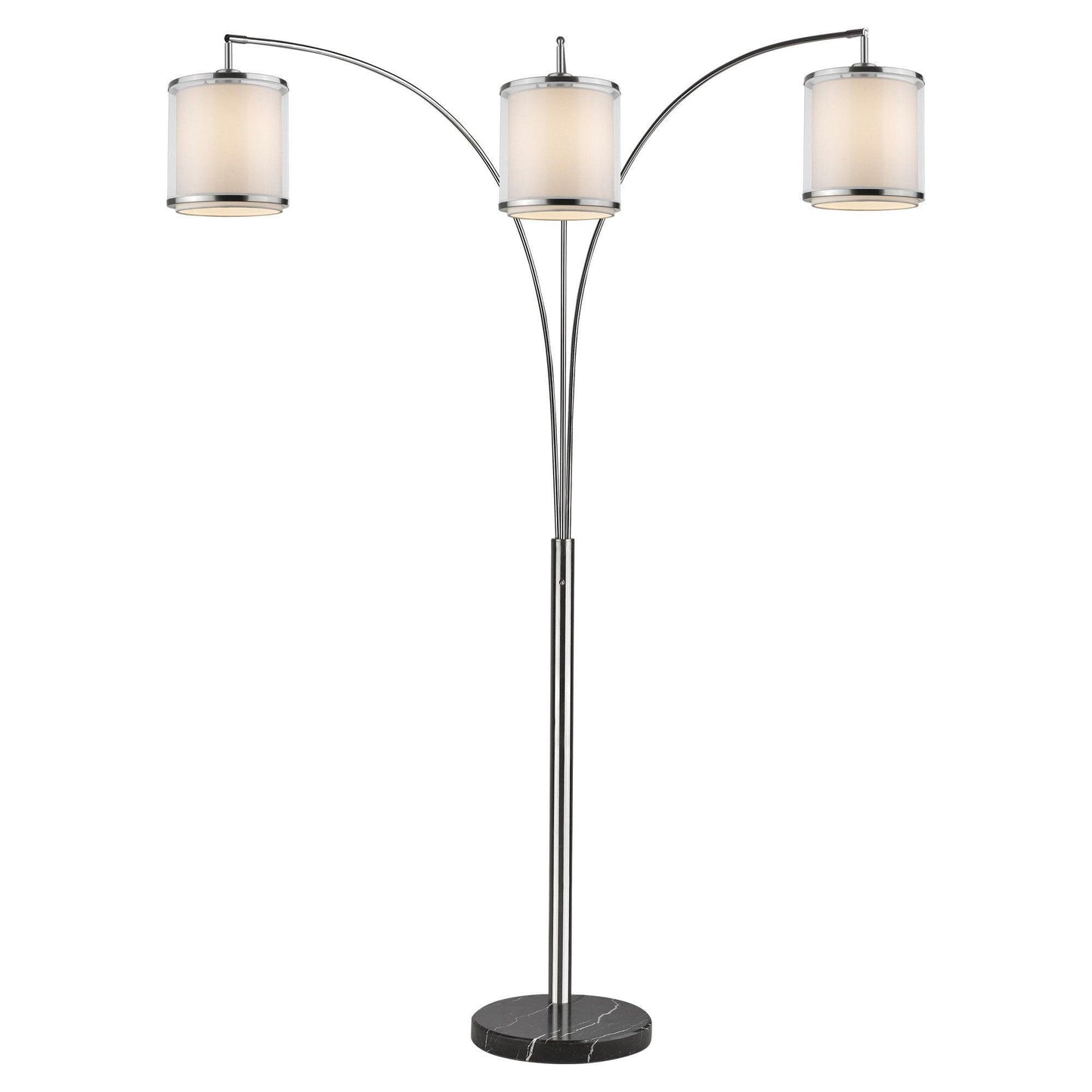 Lux 3-Light Brushed Nickel Adjustable Tree Floor Lamp With Sheer Snow Shantung Two Tier Shades - AFS