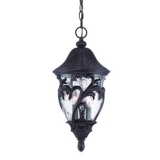 Three Light Matte Black Leaf Detail Hanging Light - AFS