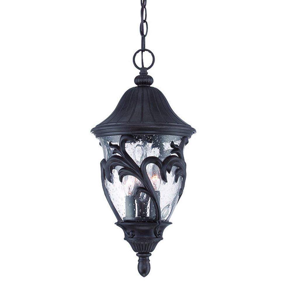 Three Light Matte Black Leaf Detail Hanging Light - AFS