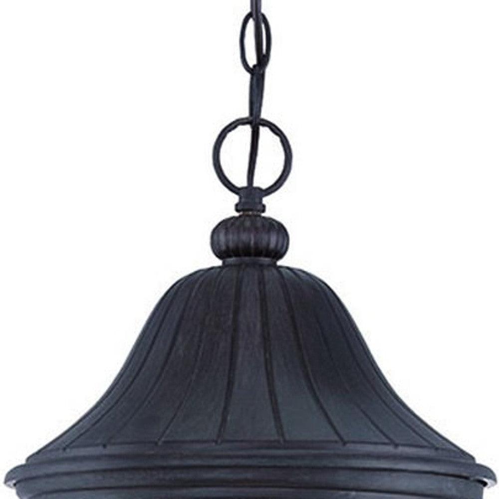 XL Three Light Matte Black Leaf Detail Hanging Light - AFS