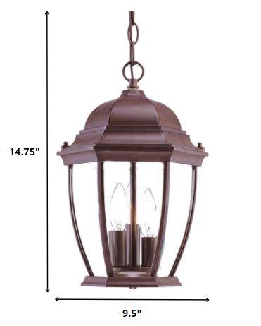 Three Light Dark Brown Wide Lantern Hanging Light - AFS