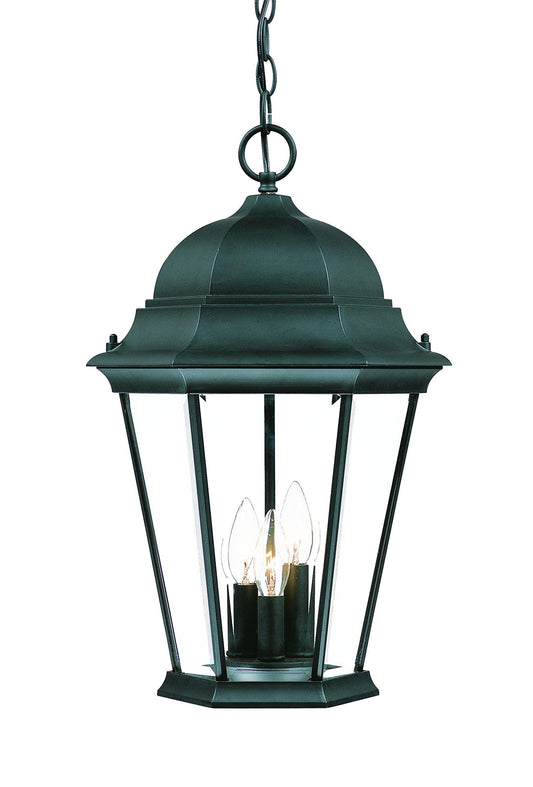 Three Light Matte Black Domed Glass Lantern Hanging Light - AFS