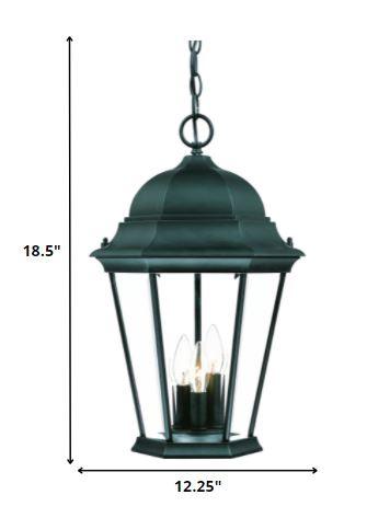 Three Light Matte Black Domed Glass Lantern Hanging Light - AFS