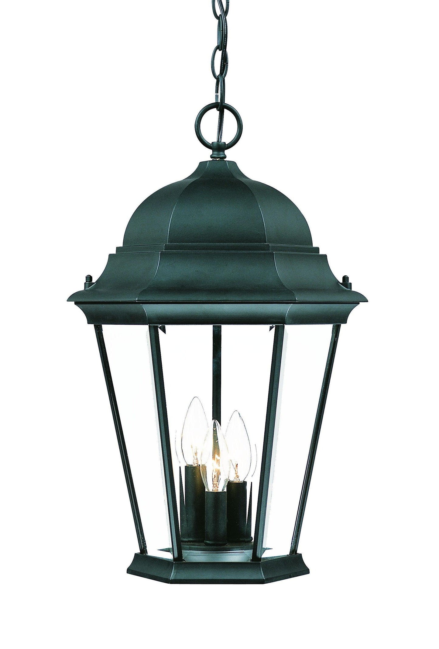 Three Light Matte Black Domed Glass Lantern Hanging Light - AFS