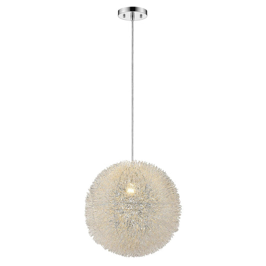 Luminary 1-Light Metallic Silver Pendant With Hand Woven Aluminum Wire Shade (12") - AFS