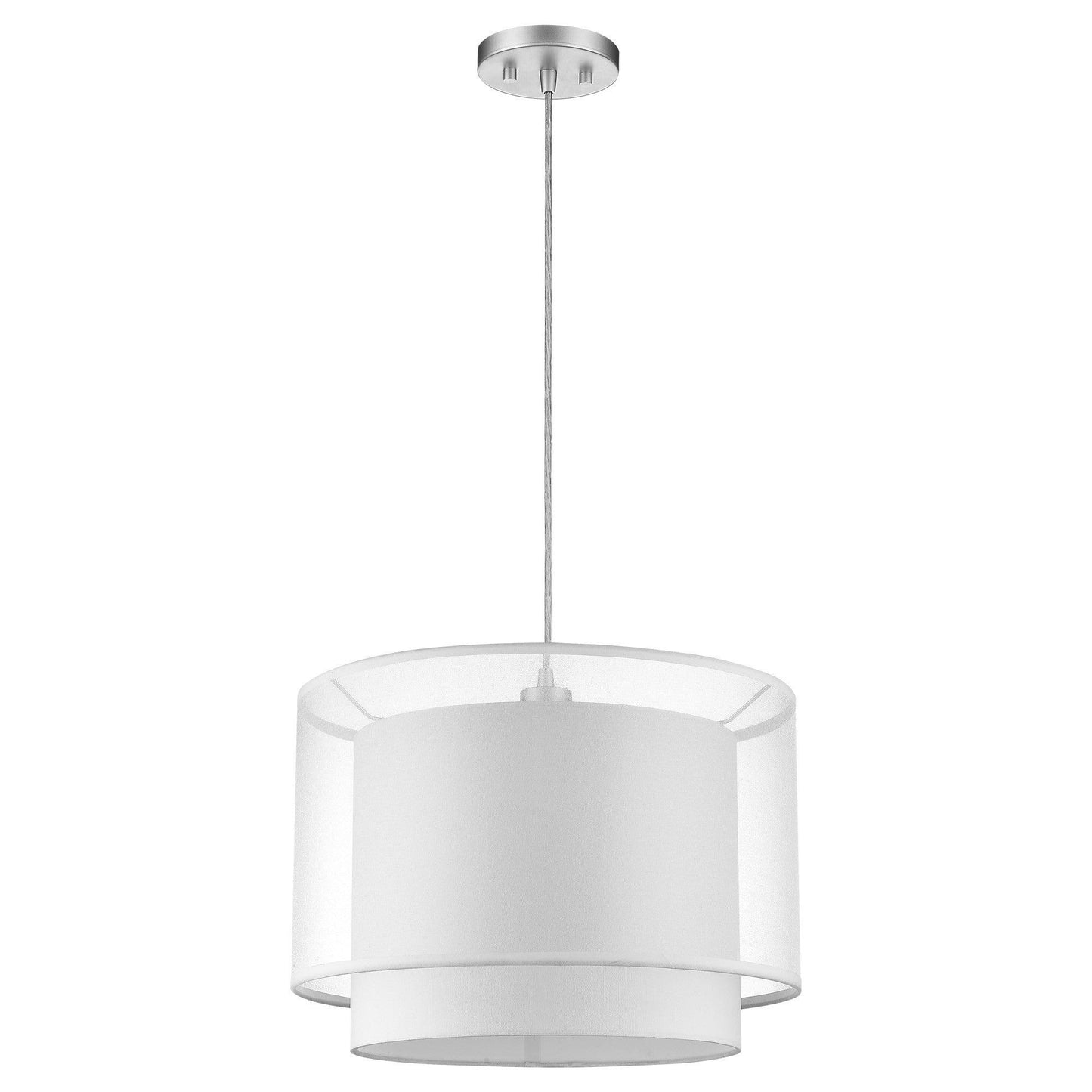 Brella 1-Light Metallic Silver Pendant With Sheer Snow Shantung Two Tier Shade - AFS