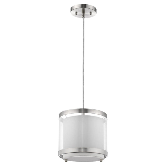 White and Silver Hanging Light with Fabric Shade - AFS