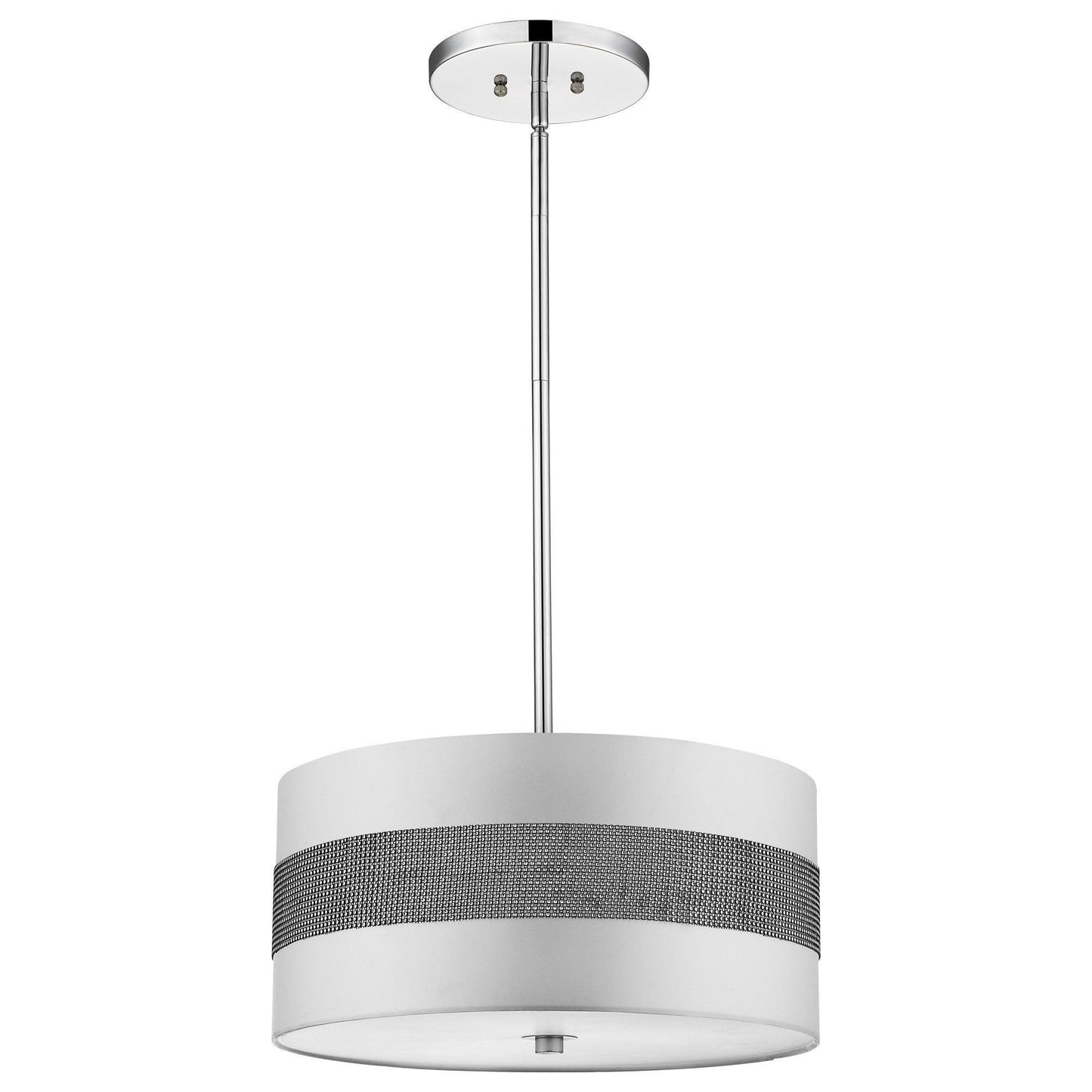 Harmony 3-Light Metallic Silver Pendant With Crystal Studded Platinum Sheen Shade - AFS