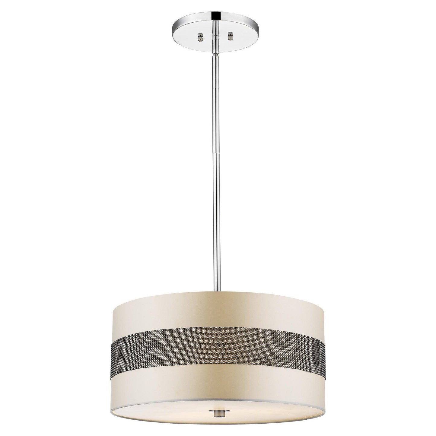 Harmony 3-Light Metallic Silver Pendant With Crystal Studded Platinum Sheen Shade - AFS