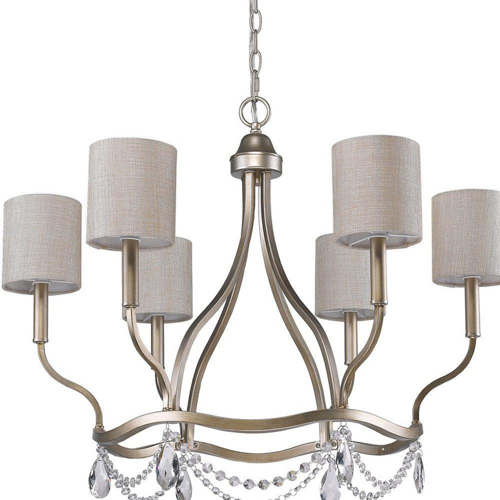 Margaret 6-Light Washed Gold Chandelier With Fabric Shades And Crystal Accents - AFS