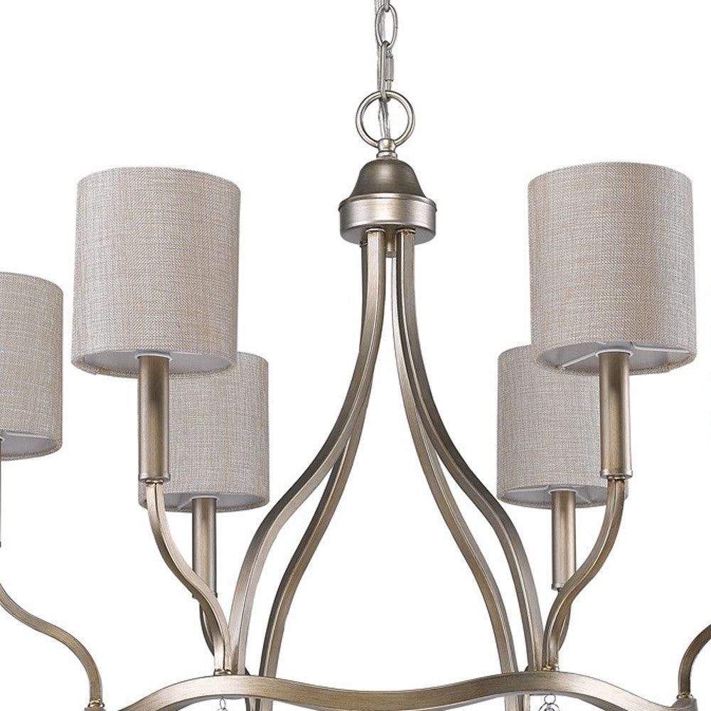 Margaret 6-Light Washed Gold Chandelier With Fabric Shades And Crystal Accents - AFS