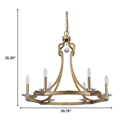 Peyton 6-Light Raw Brass Chandelier With Crystal Accents - AFS