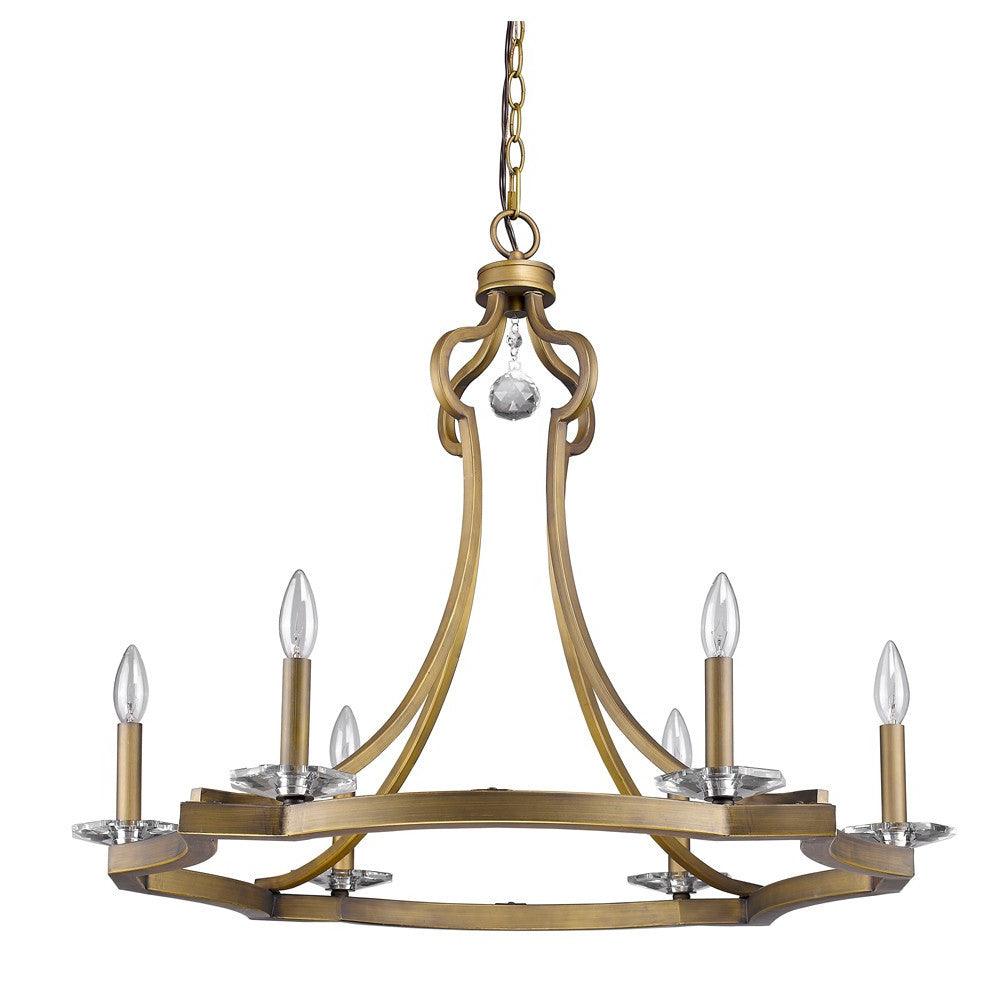 Peyton 6-Light Raw Brass Chandelier With Crystal Accents - AFS