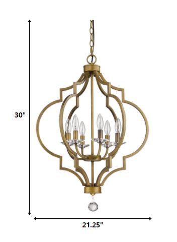 Peyton 6-Light Raw Brass Chandelier With Crystal Accents - AFS