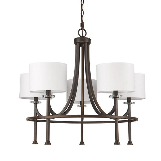 Kara 5-Light Oil-Rubbed Bronze Chandelier With Fabric Shades And Crystal Bobeches - AFS