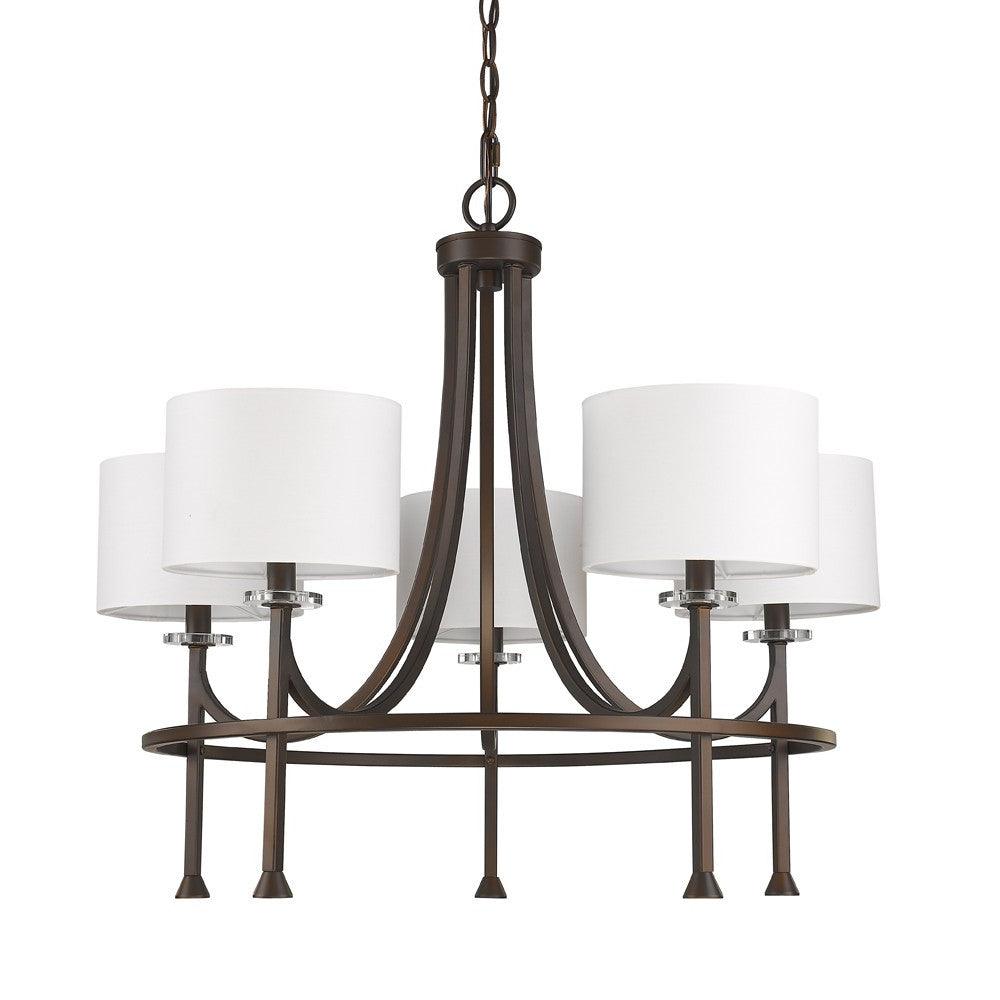 Kara 5-Light Oil-Rubbed Bronze Chandelier With Fabric Shades And Crystal Bobeches - AFS