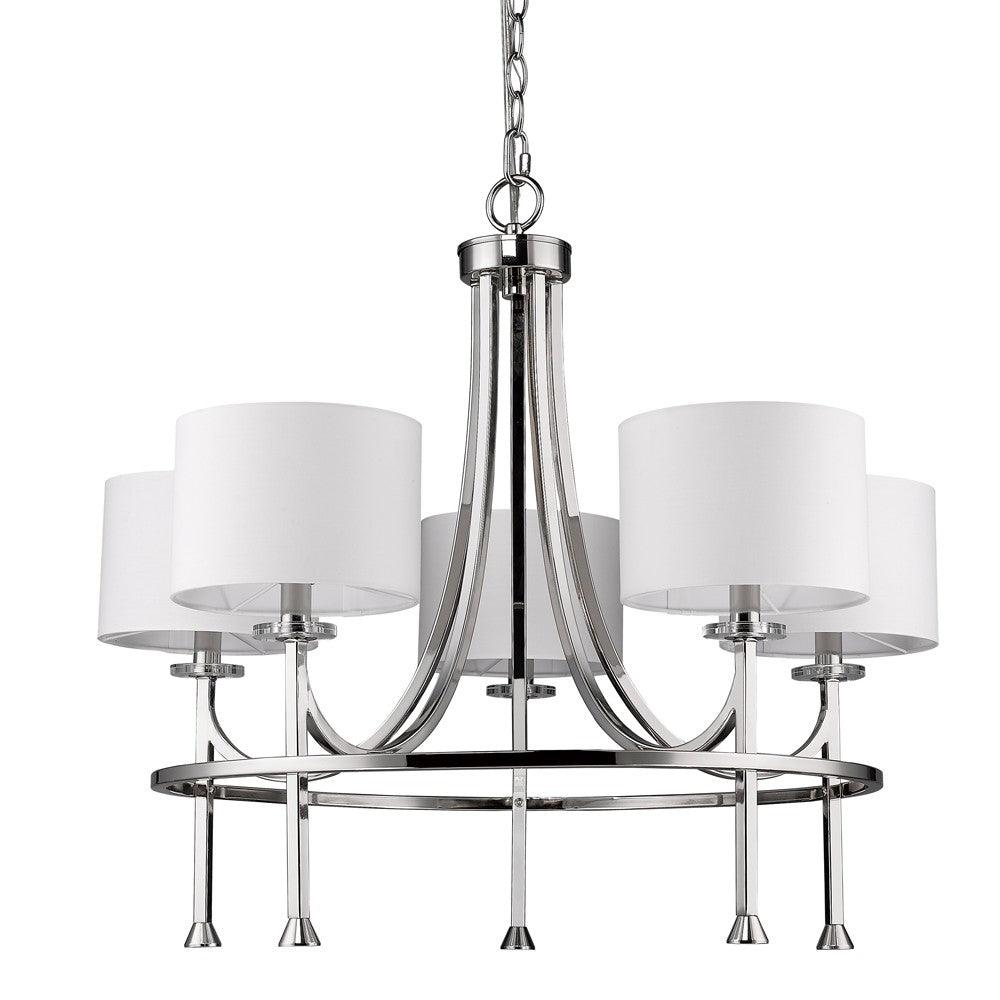 Kara 5-Light Polished Nickel Chandelier With Fabric Shades And Crystal Bobeches - AFS