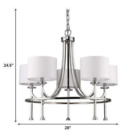 Kara 5-Light Polished Nickel Chandelier With Fabric Shades And Crystal Bobeches - AFS