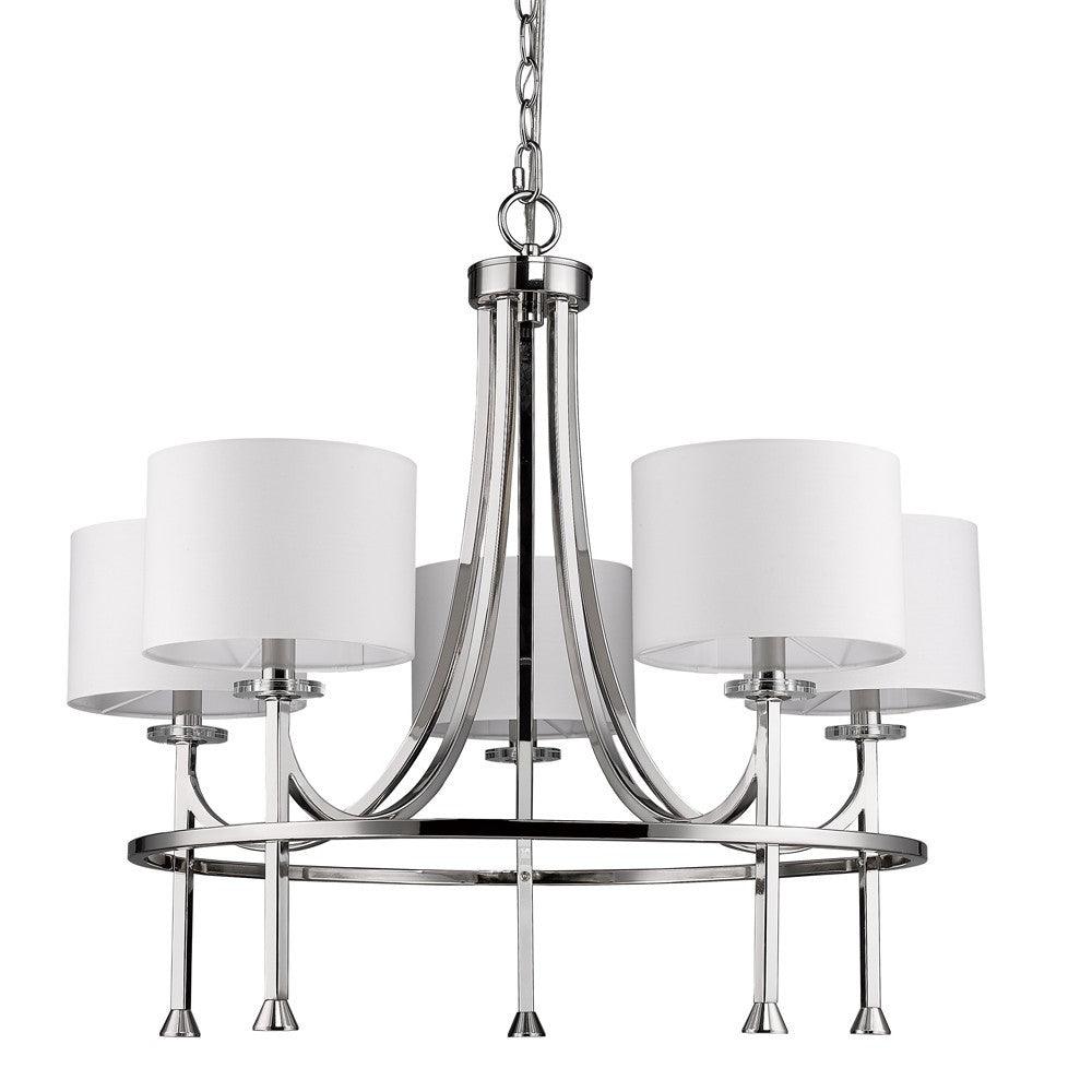 Kara 5-Light Polished Nickel Chandelier With Fabric Shades And Crystal Bobeches - AFS