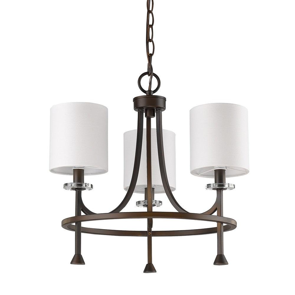 Kara 3-Light Oil-Rubbed Bronze Chandelier With Fabric Shades And Crystal Bobeches - AFS