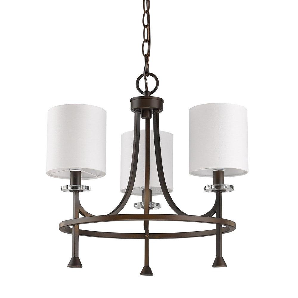 Kara 3-Light Oil-Rubbed Bronze Chandelier With Fabric Shades And Crystal Bobeches - AFS