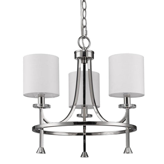 Kara 3-Light Polished Nickel Chandelier With Fabric Shades And Crystal Bobeches - AFS