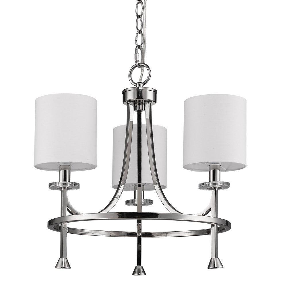 Kara 3-Light Polished Nickel Chandelier With Fabric Shades And Crystal Bobeches - AFS