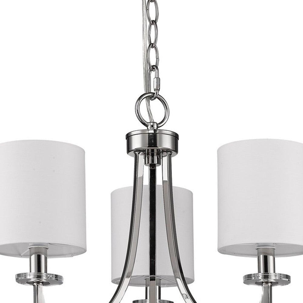 Kara 3-Light Polished Nickel Chandelier With Fabric Shades And Crystal Bobeches - AFS